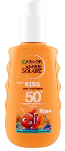 Garnier Sonnenschutzspray für Kinder, für empfindliche Haut, sehr hoher Schutz, LSF 50+, UV-geschützte Haut, wasser- und sandbeständig, Ambre Solaire Kids Protect, 150 ml