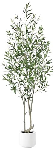 Keeplush 7ft Artificial Olive Tree, Fake Olive Tree with 1008 Lifelike Leaves and 72 Fruits, Tall Artificial Olive Silk Plants in White Pots for Living Room Bedroom Balcony Corner Office Decor