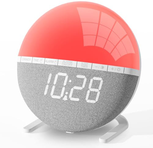 AFEXOA Sunrise Digital Alarm Clock, Wake Up Light with Sunrise Simulation, Sunlight Alarm Clock Multicolor Bedside Lamps, Snooze, 9 Colors Night Light, 7 Ringtones, Sleep Aid, Gift for Kids, Adults