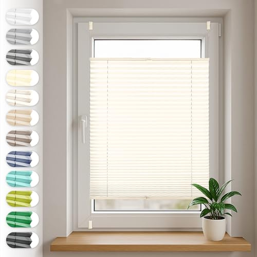 SONELLO Tenda Plissettata Klemmfix Senza Foratura, 75x100cm Crema Chiaro | Tende Plissettate Opaco per Porte e Finestre con Morsetti Pronta per L'uso, Protezione Solare, Parti per Il Montaggio Incluse