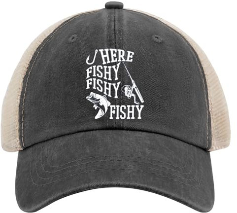 Here Fishy Fishy Hat, Funny Fishing Trucker Cap for Men Women