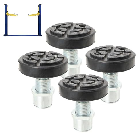 ECUTEE Set di 4 Tampone in Gomma per Cric Sollevatore Auto, Regolabile Tondo Tampone in Gomma con Filettato Acciaio Uso Universale Accessorio Cric Idraulico Tamponi Martinetti Sollevatore