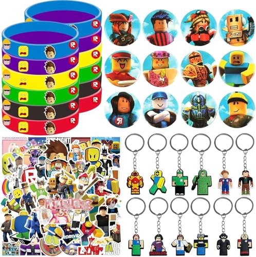 HYZMSZA 86 Pieza Bolsas Cumpleaños Infantil, Regalos Cumpleaños para Pegatinas, Pulsera, llavero, Chapa, Juguetes Piñata para Detalle Cumpleaños Infantil, Regalos Fiesta Cumpleaños Infantil