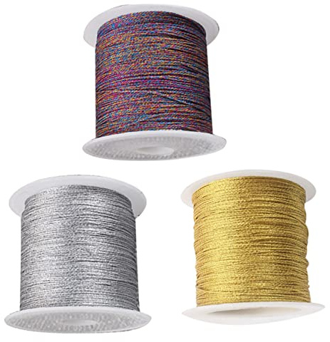BELLIFFY 3 Rollos Cuerda de Tejer de Colores Cordel Costura de Hilo Metalizado Hilo de Pulsera de macramé Hilo de Ganchillo Metalizado Pulseras de joyería Pulseras Trenzadas cordón de Tejer