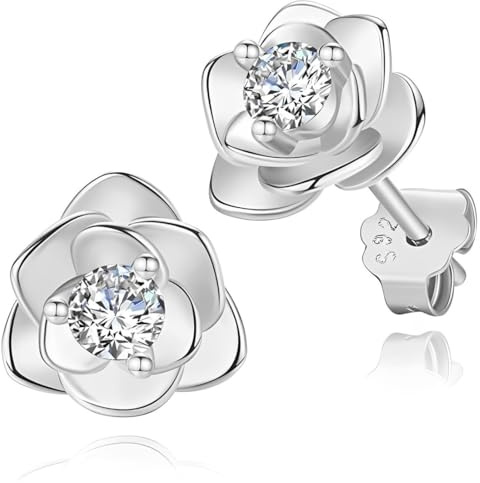 FENQURO örhängen, örhängen silver 925, små rosor örhängen silver 925 örhängen för kvinnor flickor allergivänliga små rosblommor örhängen med 5 A zirkon helix brosk örhängen silver presenter