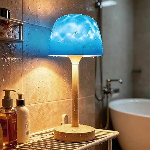 hzuisst Waterproof Shower Lamp, Rechargeable Shower Light with 16 Color Ocean Wave Lights Projector, Cordless Bathroom Lamp with Remote & Touch Control, Bathroom Mood Light for Bathtub, Spa