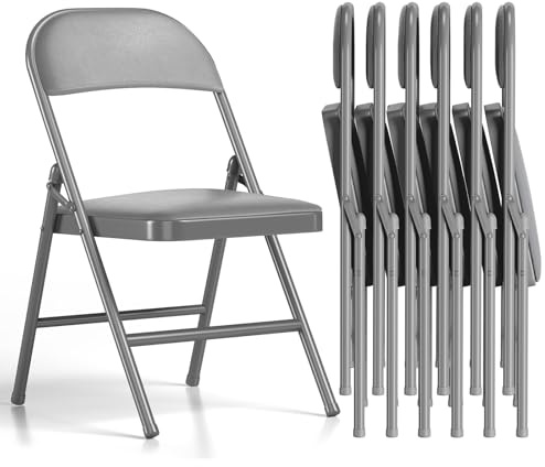 Asdsed Set di 6 Sedie Pieghevoli, Imbottite, Portata Fino a 160 kg, Comodo ed Stabili Sedia Pieghevole per Giardino, Esterno, Campeggio, Balcone Interni, Ufficio, Feste, Grigio