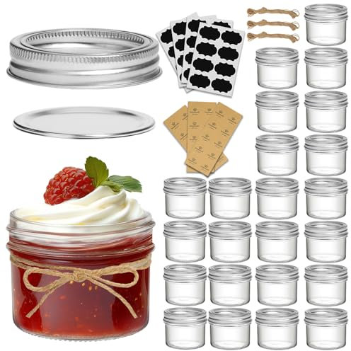 ComSaf 4 oz Mason Jars Bulk Set, 24 Pack Regular Mouth Jars with Lids
