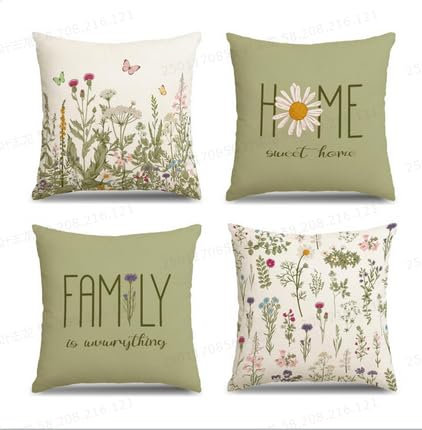 APRPOPHIC Sommer Blumen Kissenbezug 45x45 cm 4er Set, Sommer Retro Wildblumen Dekor Kissenbezüge Grün Dekokissen Sofa Kissenbezug Leinen Kissenhülle Maschinenwaschbar