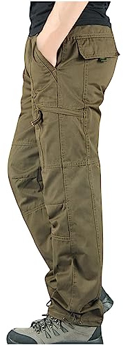 HAOLEI Pantaloni da Lavoro Uomo Cotone Cargo Casual Pantaloni in Cotone con Tasche Laterali Pantalone Uomo Lunghi Casual Sport Pantalone Tasconato Elastica Street Pants Militari Cargo Pant Tattici