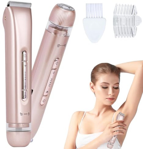 Lomffy Bikinitrimmer für Damen, Doppelkopf-Rasierer für Damen, IPX7, wasserdicht, nass und trocken, schmerzfrei, Damenrasierer, Bikinitrimmer, wiederaufladbar, Körperrasierer oder Bikini, Unterarm