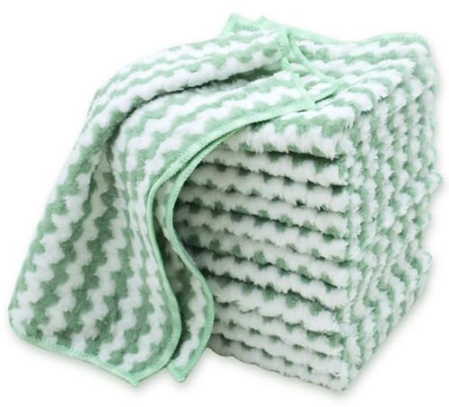 NEOWEMING 12PACK Soft Dish Cloths, Microfiber Cleaning Cloths: All-Purpose Washing/Lint Free/Absorbent/Quick Dry Reusable Washable Towels for Kitchen/Bathroom/Car/Glass, 10''x10'' (Green)
