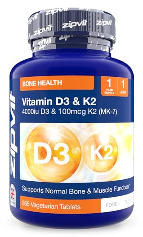 Zipvit Vitamin D3 4000 iu & Vitamin K2 MK7 100μg, 1 Year Supply, 365 Vegetarian Vitamin D3 K2 Tablets, High Strength Vitamin D Supplement, Supports Immune, Bone & Muscle Health