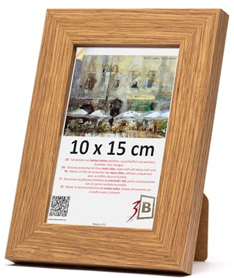3-B Bilderrahmen ISEO - Braun (Eiche) - 10x15 cm - Holzrahmen, Fotorahmen, Portraitrahmen mit Acrylglas