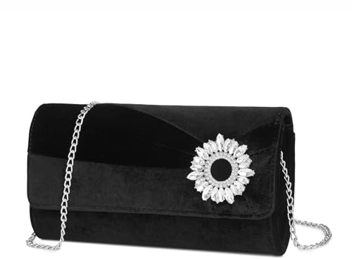 Miss Lulu Velvet Clutch Bag, Elegant Evening Bag, Rhinestone-decorated Wedding Handbag, Paired with a Silver Chain, Suitable for Weddings, Parties and Banquets