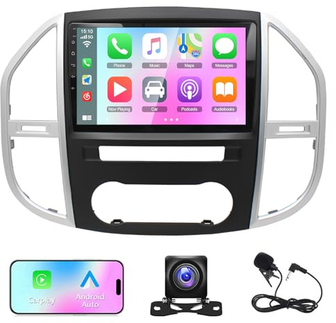 Android 14 Car Stereo for Mercedes Benz Vito 3 W447 2014-2020 Head Unit with CarPlay Android Auto 9 Inch Touchscreen Double Din Car Radio Receiver GPS Wifi BT FM RDS SWC Backup Camera, 2+32G