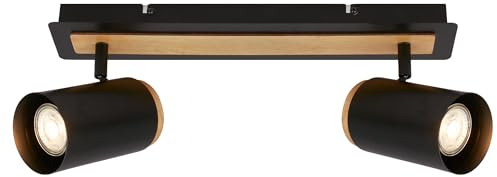 BRILONER - Deckenlampe schwenkbar, GU10 Fassung, max. 9W, Deckenleuchte, Lampe, Wohnzimmerlampe, Schlafzimmerlampe, Küchenlampe, Deckenstrahler, Deckenbeleuchtung, 40 cm, Schwarz-Holz