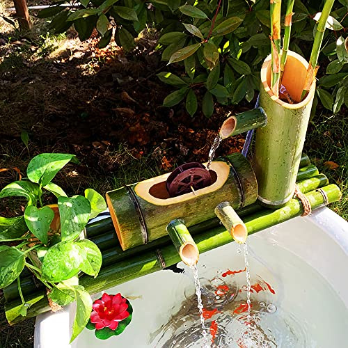 GIQKDZNUO Bamboo Water Fountain, Fountain with Rotating Windmill Garden Decor, Multiple Water Flow Direction Water Circulation System, for Pond Rockery Stone Trough,50cm