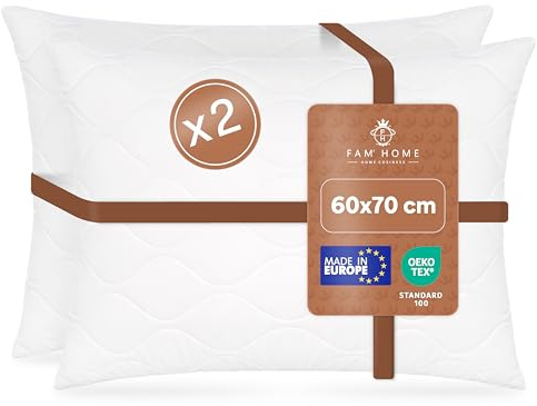 FAM Home Kopfkissen 60x70 2er Set – Schlafkissen weich & atmungsaktiv | Extra weich und formstabil – OEKO-TEX zertifiziert, allergikergeeignet, bei 95 °C waschbar für erholsamen Schlaf.