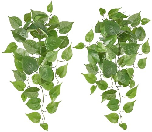 Mkono Fake Hanging Plants, 2pcs Artificial Plants for Home Decor Indoor Fake Vines Greenery for Bedroom Wall Living Room Bathroom Kitchen Office Christmas Decor, Pothos(No Flowerpot)