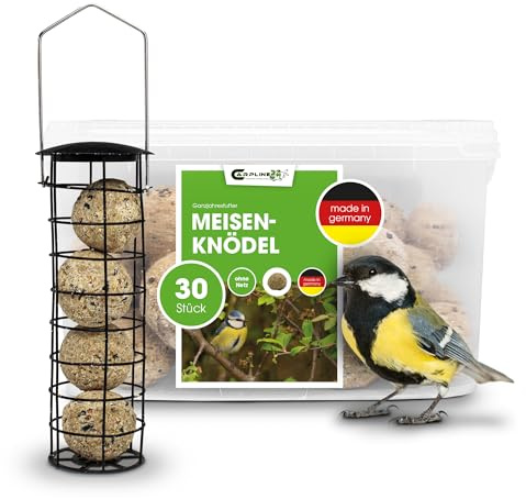 Meisenknödel ohne Netz 30 Stück mit Futterspender - Vogelfutter für Wildvögel - 2,7 Kg Wildvogelfutter
