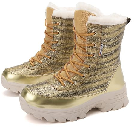 ENEN Bottes de Neige Imperméable Femme Homme 36-43, Bottes Femme Hiver Fourré Antidérapantes Semelle en Caoutchouc Chaude Confortable pour Extérieur, Randonnée (2515 Doré,36)