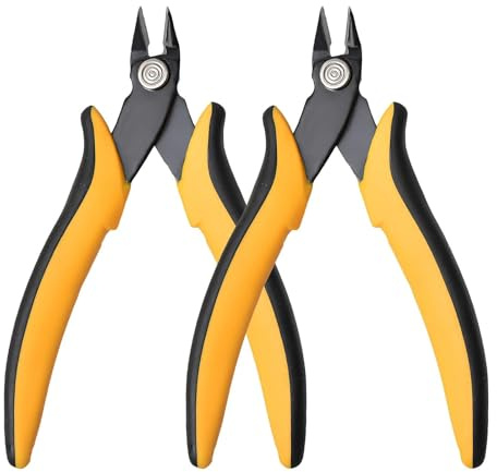 Cortadores de alambre Micro Flush – 2 alicates de corte lateral diagonal de precisión – Mini tijeras de alambre con resorte con mango de agarre suave – para electrónica, manualidades, joyería