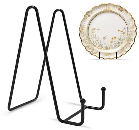 ROEOWENE 2PCS Supporto Espositore Metallo 20cm Nero,Cavalletto Decorativo, Supporto per Piatto per Display,Cavalletto Porta Piatti Decorativi, Foto e Cornici,Libri e Immagini