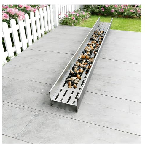 FENGZEQUAN Canaletta Scolo Acqua Piovana, Canaletta Scolo Acqua Piovana Canale di Scarico Stretto in Acciaio Inossidabile 304, Filtri Lineari per Grondaie Giardino Terrazza(H4*W10CM/H1.57*W3.94IN)