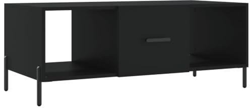 Mhdvray Mesa de centro negra 102 x 50 x 40 cm, mesa de salón de madera con patas de hierro, mesa auxiliar con 3 compartimentos y puerta para estante, diseño moderno para el salón