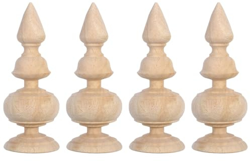 Hemobllo 4 Pièces Capuchon en Bois Sculpté pour Boule de Chapiteau D'escalier, Ornement Sphérique en Bois Massif Khaki, pour Rénovation et Bricolage Maison
