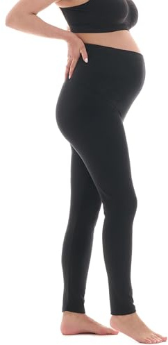 Herzmutter moderskap leggings - graviditets leggings av bomull - varma, ogenomskinliga dam leggings - särskilt bekväm-bekväm-elastisk - 1500 (L-XL, Svart)