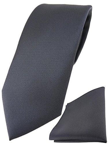 TigerTie Herren Krawatte – Klassische 7,5 cm Krawatte Designer Einstecktuch in anthrazit einfarbigem Design, ideal für Geschäftstermine, festliche Anlässe und die Freizeit