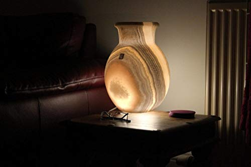 Maison Zoe Alabaster Steinlampe - Tischlampe kurvige Vasenform perfekt für Wohnzimmer - handgeschnitzte Nachttischlampe Schlafzimmer - Kinderzimmer ~ 4Kilos