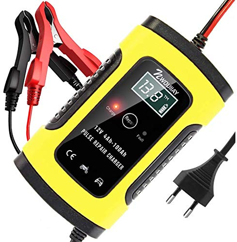NWOUIIAY Caricabatterie per Auto 6A 12V, Caricatore Intelligente con Schermo LCD, Ricarica Automatica e Multi-Protezione per Auto e Moto Caricare e Riparare Batterie