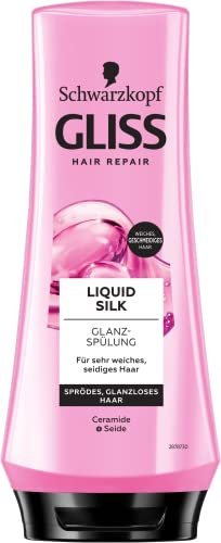 Gliss Spülung Liquid Silk (200 ml), Haarspülung pflegt sprödes und glanzloses Haar intensiv, Pflegespülung für Glanz und Geschmeidigkeit für Haare wie Seide