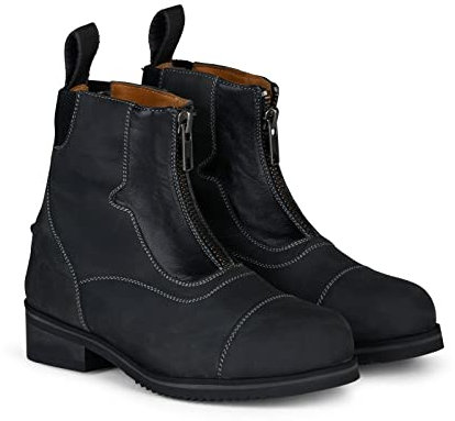 HORZE Seville Little Kids Front Zip Leather Paddock Boots - Black - 1