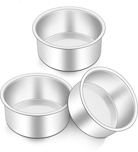 Onader 4 Inch Cake Tin, Stainless Steel Layer Cake Pans Set of 3, Mini Round Baking Tray Cake Mould for Birthday Christmas Wedding, One-Piece Design & Straight Side, Mirror Finished & Dishwasher Safe