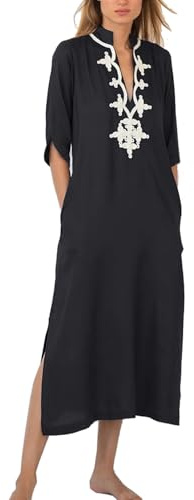 YouKD Maxi abito lungo da donna, bohémien, stile caftano, estivo, adatto come copricostume, Nero 10, Etichettalia unica