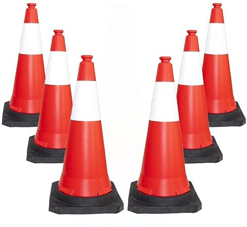 6 Pcs Traffic Cone PPC with PVC Base | 30 - 75 CM Road Safety Cone With Reflective | High Visibility Red Street Cone | Portable Wind Resistant Traffic Cone with Black Base (6)