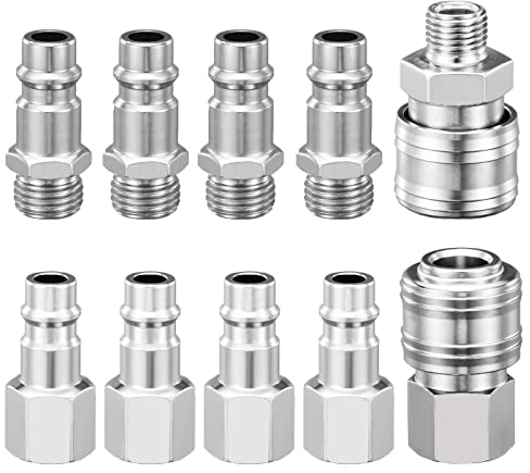 Spurtar 1/4 BSP Attacchi Rapidi Raccordi Aria Compressa, 10 Kit Attaccho Rapido Aria Compressa, Europei Femmina e Maschino Collegabile per Tubo, Pistola Pneumatica Compressore Atmosfera
