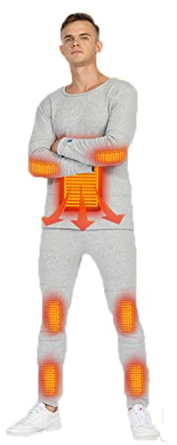 Elettrico Biancheria Intima Termica Set per Uomo Riscaldato (Camicia ＆ Fondo) Lavable Ajustable 3 Impostazioni di Calore, al Chiuso e All'aperto Inverno,Gray,XL(70kg/178cm)