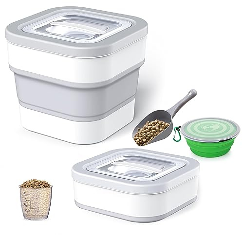 Wuciray Hundefutter Aufbewahrung Luftdicht Futterbehälter Hundefutter Box 5kg mit Schaufel Messbecher Faltbare Futtertonne Deckel Dog Food Container Hundefutterbox Hundefutter Behälter Grau