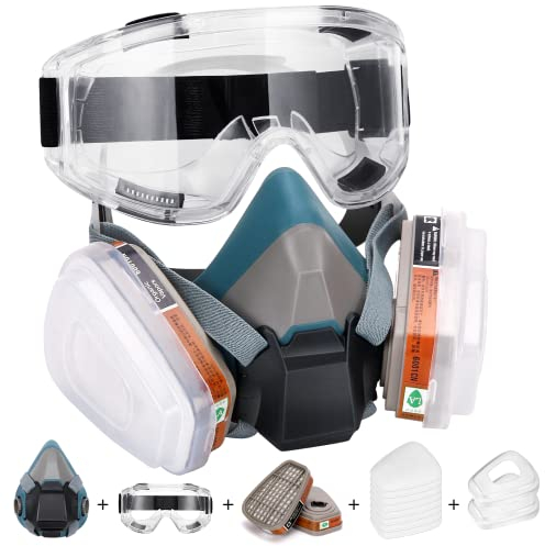 ANUNU Chemische Gesichtsschutz with Filter and Brille für Lackieren, Staub, Epoxidharz, Farbe, Dampf, Industriemalerei, Gas