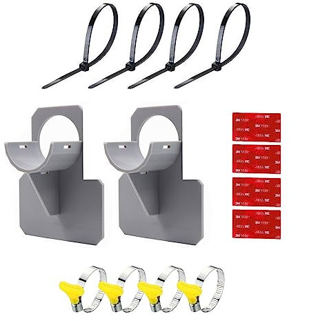 Adovoc Soporte para manguera de piscina (2 unidades), plástico ABS y acero inoxidable, montaje en pared, para piscinas sobre el suelo, evita la flacidez de las tuberías, gris