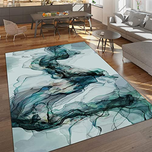 LVTFCO Grüner Abstrakter Rauch Teppiche, Retro-Klassiker-Stil Pflegeleicht Teppiche - für Terrasse Garten, Küche, Bad Oder 180 x 280 cm
