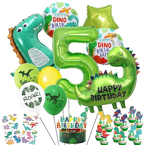 Dinosaurier luftballons geburtstag,Dino Happy Birthday luftballon,5 Jahr Kinder Folienballons,Jungen und Mädchen Geburtstagsparty Dschungel Geburtstag Dekoration (5 Jahr geburtstag)