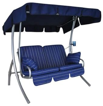 Angerer Freizeitmöbel GmbH Hollywoodschaukel 2-Sitzer Comfort - Gartenschaukel Made in Germany - Schaukel zum Sitzen und Entspannen - mit Bett-Funktion - einfache Montage (Blau-Creme gestreift)