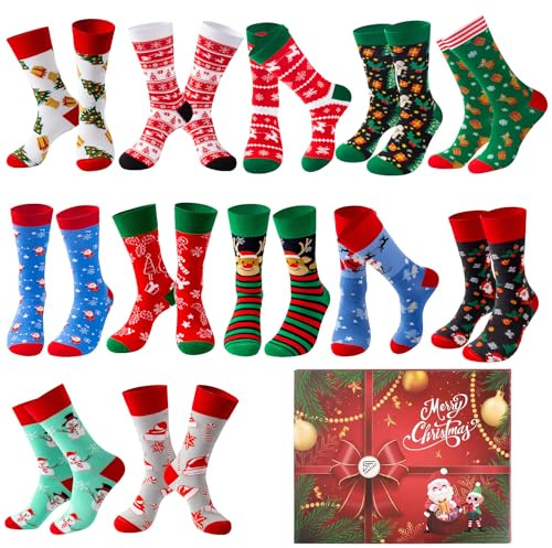 Lounwee Weihnachtssocken Herren Crew Socken Männer & Frauen bunte Kuschelsocken Weihnachten farbigen gemusterten Socken