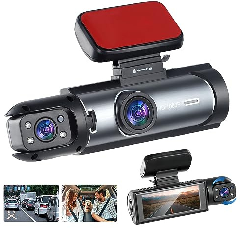 Dash Cam Front and Inside Car Camera, 1080P Full HD Dash Camera for Cars, Dash Camera with 32GB Card Adjustable, Super Night Vision, 150° Wide Angle, Parking Monitor